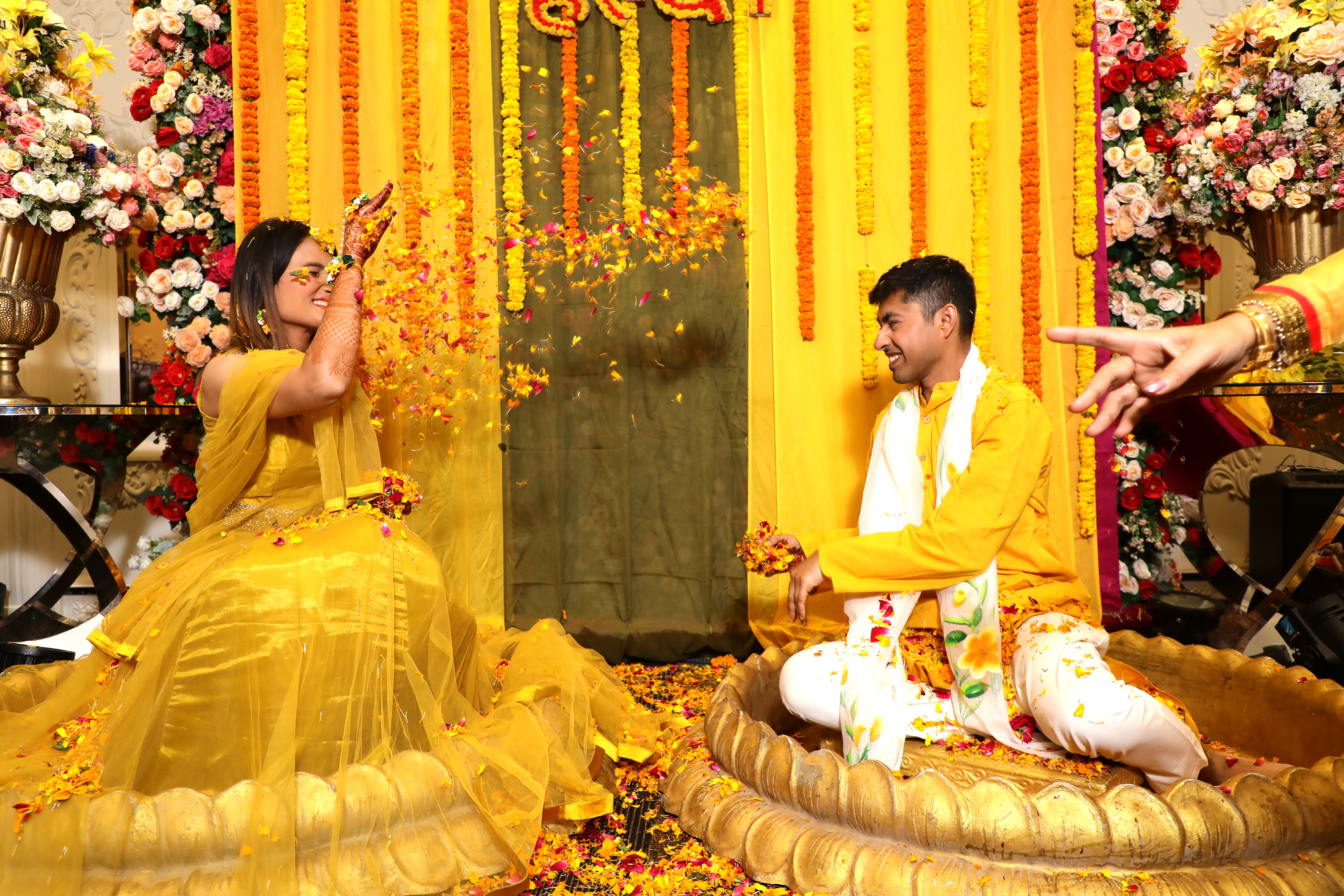 Traditional turmeric ritual during Haldi ceremony