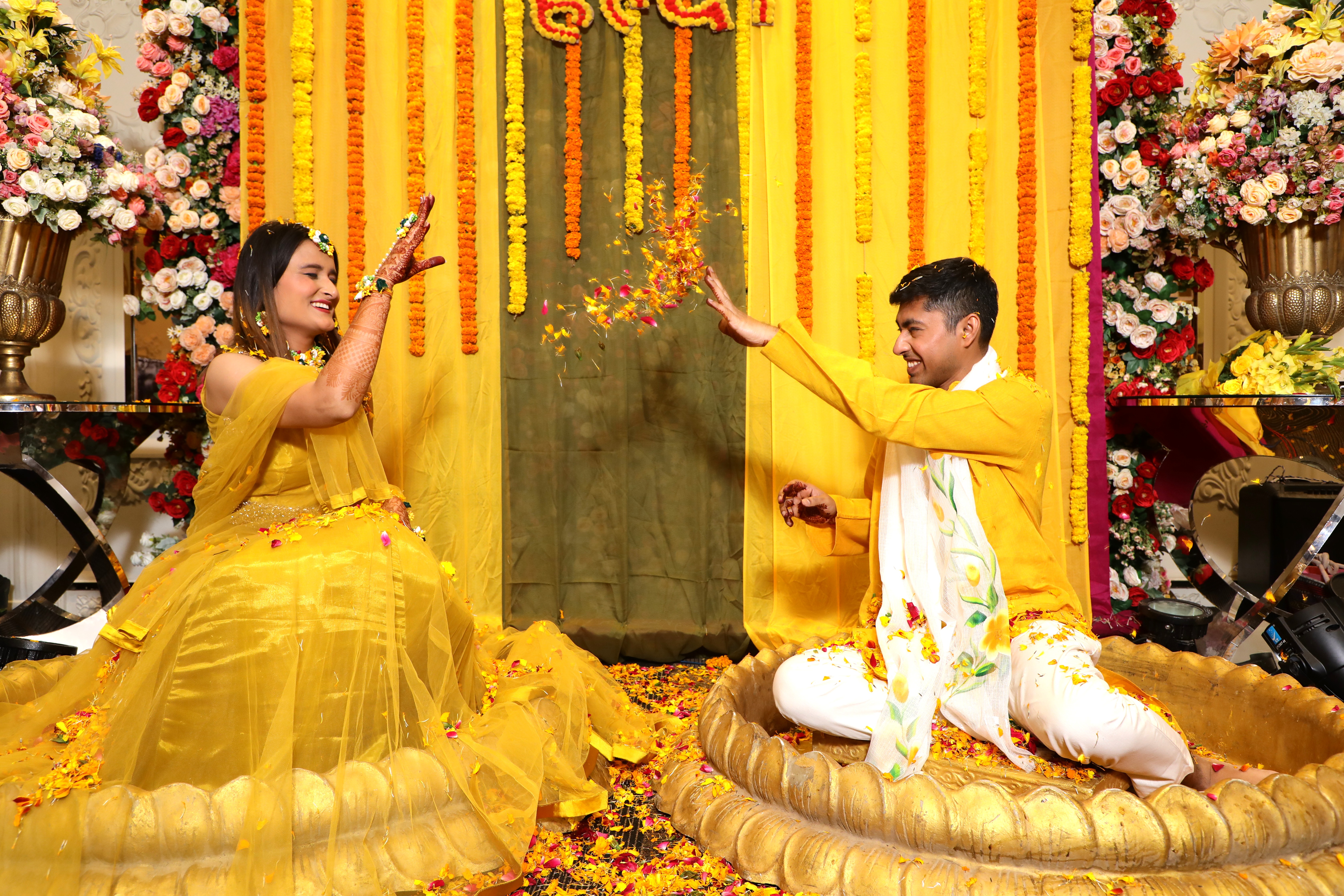 Family celebrating during Indian Haldi function