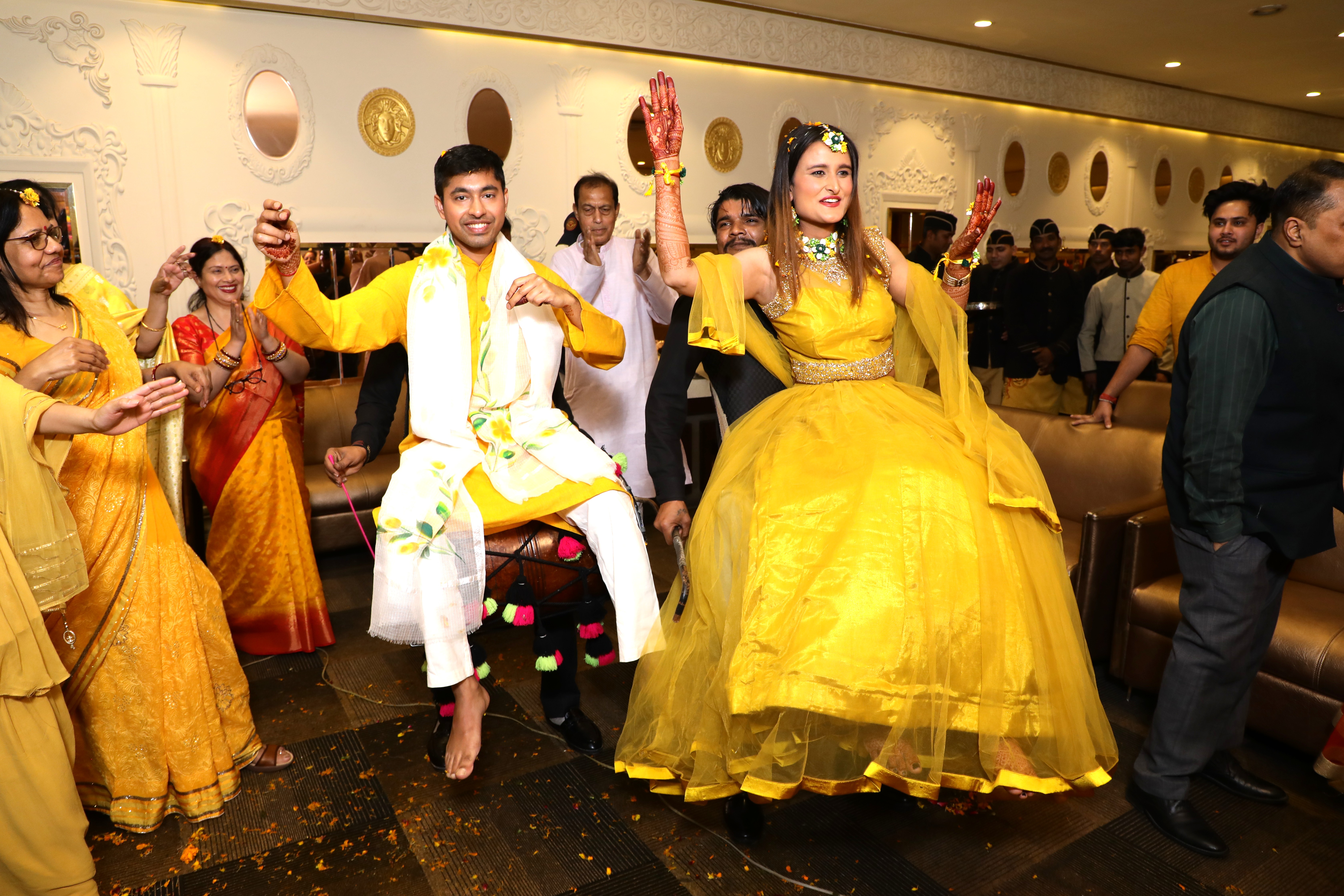 Joyful Indian wedding Haldi ceremony